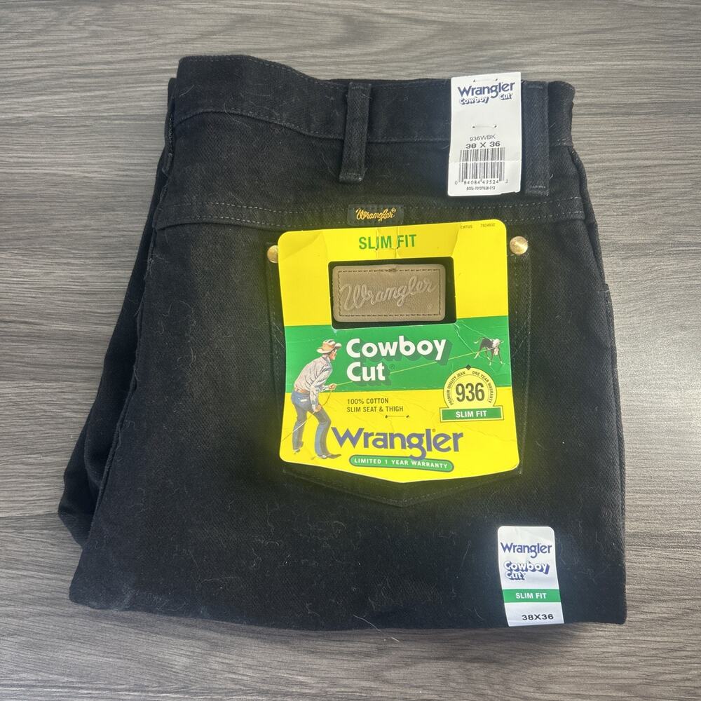 Wrangler Cowboy Cut 936WBK Slim Fit Jeans Mens 38x36 Black NWT Western
